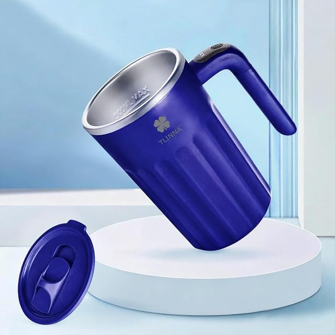 Drink Stirrer,Self Stirring Mug,Self Stirring Coffee Mug,Suitable for Coffee, Milk, Cocoa and Other Beverages Stainless Steel Vacuum Insulated Tumbler with Lid (Blue, 12 Ounces)