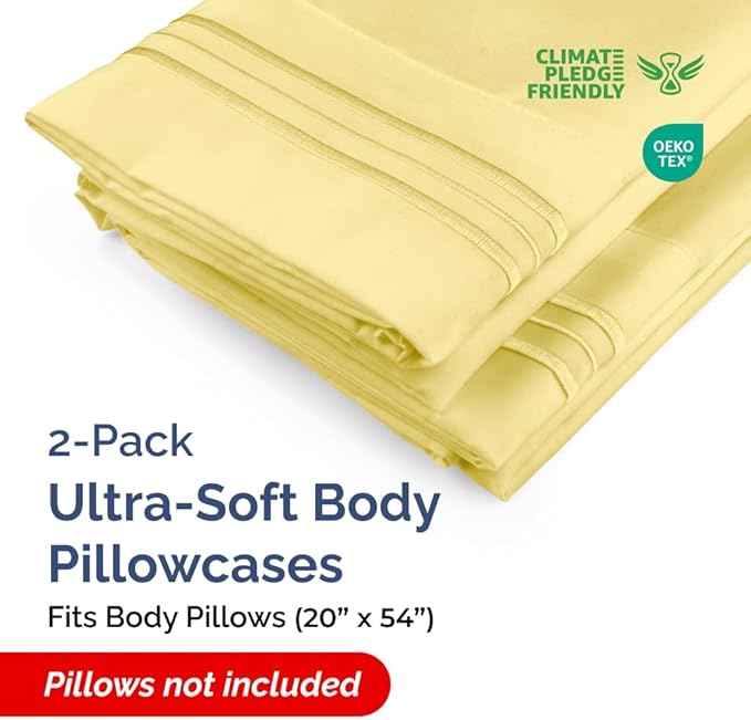 Body Pillowcases Set of 2-20x54 Long Body Pillow Case - Soft Body Pillow Cover for Sleeping & Side Sleepers - Comfy, Wrinkle & Fade Free - Machine Washable w/Envelope Enclosure Yellow