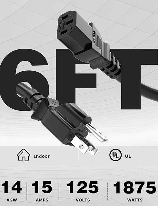 Ancable Power Station Charging Cable 6FT, 14AWG Fast Charging Cable Compatible with Ecoflow Delta/River Series, Bluetti EB3A, Anker 757/767, 125Volt 15A Universal AC Power Cord