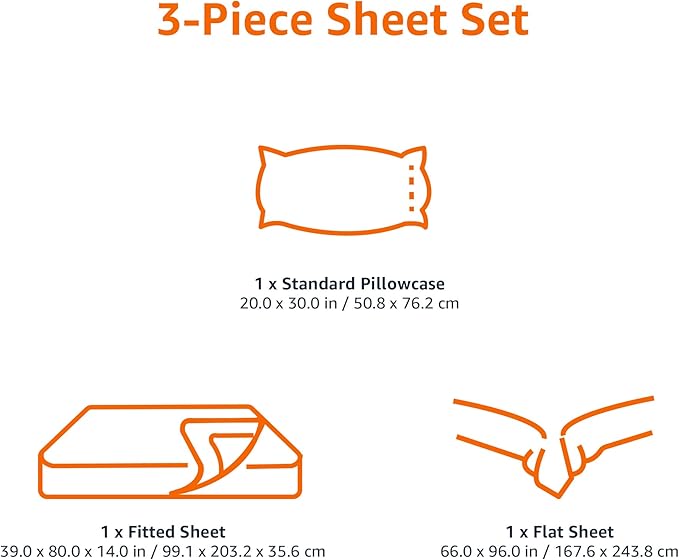 Amazon Basics Lightweight Ultra-Soft, Breathable, Wrinkle Free Brushed Microfiber 3 Piece Bed Sheet Set with 14-Inch Deep Pockets, Twin XL, Cream, Solid