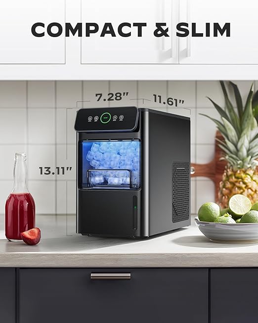 Silonn Portable Countertop Ice Maker - 20lbs of Bullet Ice per Day, Makes Ice in 6 Minutes, Stainless Steel with Visible Water Level Window, Ideal for Kitchen, Office, and Camping