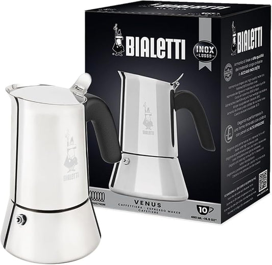 Bialetti New Venus Induction Stovetop Espresso Maker – Stainless Steel Espresso Coffee Maker for All Cooktops, Including Induction, 10 Espresso Cups (15.5 oz), Silver