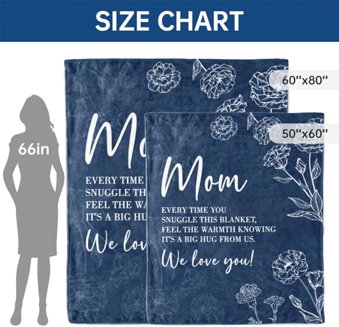 GiltGlimmer Gifts for Mom Mothers Day, Mom Birthday Gifts Blanket, Moms Gift for Women from Daughter Son, We Love You Present for Mother Mommy Christmas 80" x 60", Blue