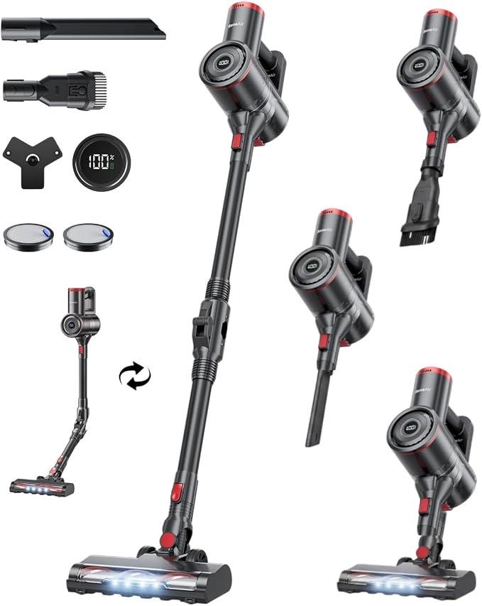 RONEAIR Cordless Vacuum Cleaner, 40Kpa Vacuum Cleaners for Home, 45Mins Stick Vacuum with Bendable Wand, Anti-Tangle & 1L Dust Cup, Lightweight Vacuum for Hardwood Floor Carpet Pet Hair