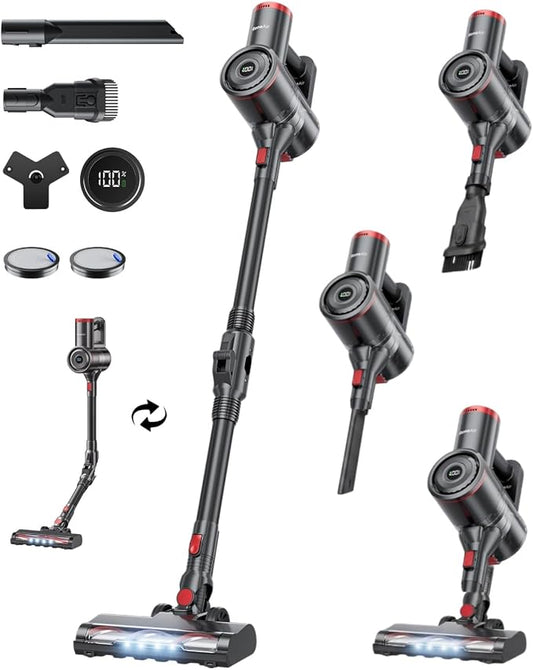 RONEAIR Cordless Vacuum Cleaner, 40Kpa Vacuum Cleaners for Home, 45Mins Stick Vacuum with Bendable Wand, Anti-Tangle & 1L Dust Cup, Lightweight Vacuum for Hardwood Floor Carpet Pet Hair