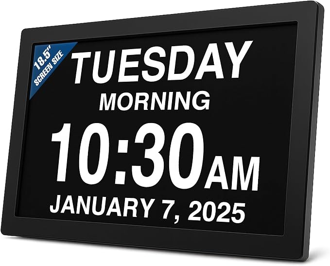 American Lifetime New 2026 Dementia Clock Large Digital Clock for Seniors, Digital Calendar Large Display, Custom Alarms, Clock with Day & Date for Elderly 18.5 Inches Black