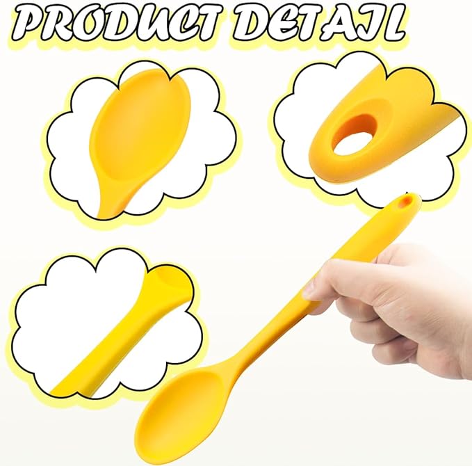 4Pcs Silicone Basting Serving Spoon Silicone Nonstick Mixing Spoon Silicone Spoons for Cooking Heat Resistant Non Stick Serving Spoon for Kitchen Cooking,Baking,Stirring (Black+Yellow)