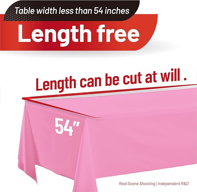 Plastic Table Cloth, 310 Ft X 54 in Plastic Table Cloth Disposable Pink Tablecloth with Any Cut Sliding Cutters Premium PEVA Disposable Tablecloth for Picnics, Parties, Birthdays, Festivals