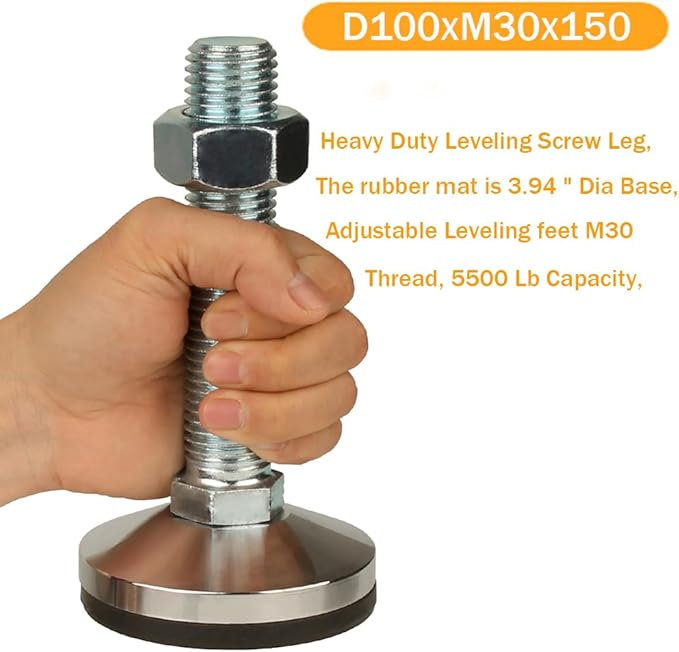 Heavy Duty Leveling Screw Leg,Leg Leveler 3.94" Dia Base,Adjustable Leveling feet M30 Thread, 5500 Lb Capacity,Capacity for Workbench, Machine, Cabinet (D100xM30x150,2 Pcs,Black)