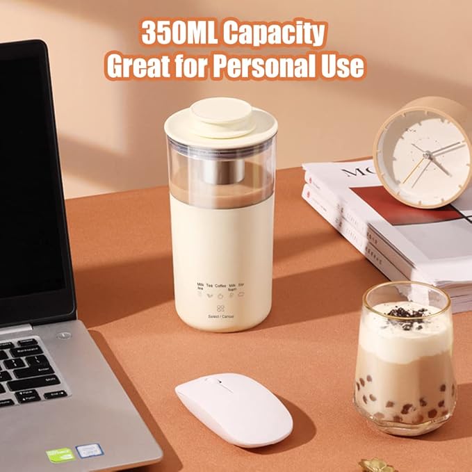 5-In-1 Portable Electric Kettle DIY Differen Drinks, 110V Milk Tea Machine Coffee Maker Auto Stir Milk Foam Maker 350ML Personal Travel Mug, 7Minutes Fast Boiling