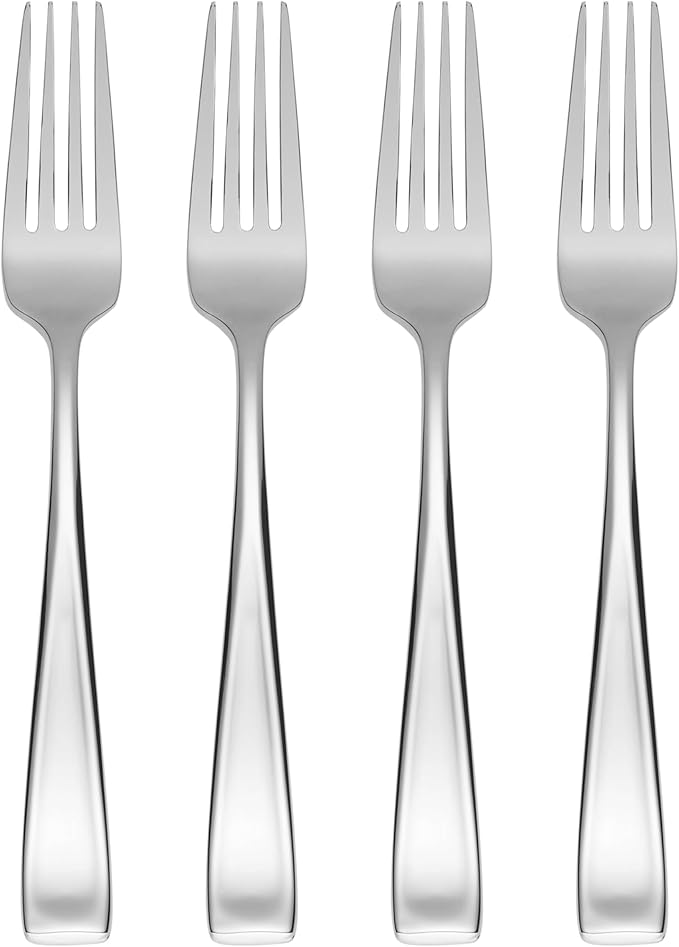 Oneida Silverware Set, Moda Fine Flatware Dinner Forks Set, Service For 4, 18/10 Stainless Steel, Rust Resistant, Mirror Finish, Dishwasher Safe, Dining Utensils Sets, Fork (Silver, 4 Pieces)