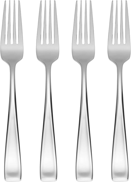 Oneida Silverware Set, Moda Fine Flatware Dinner Forks Set, Service For 4, 18/10 Stainless Steel, Rust Resistant, Mirror Finish, Dishwasher Safe, Dining Utensils Sets, Fork (Silver, 4 Pieces)
