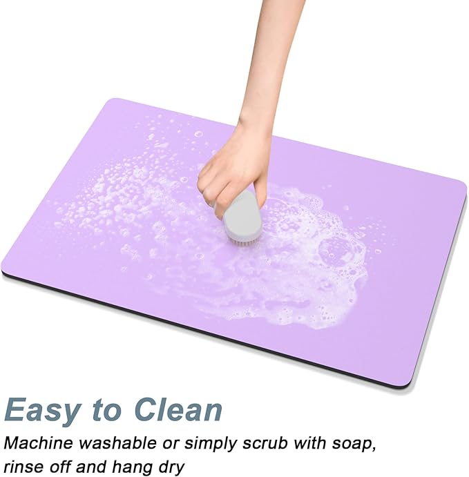 Rnivvi Coffee Mat, 12" x 19" Coffee Bar Mats for Espresso Machine Station Accessories and Organizer, Hide Stain Rubber Backed Absorbent Dish Drying Pad for Kitchen Counter, Cute Bar Decor Pad, Purple