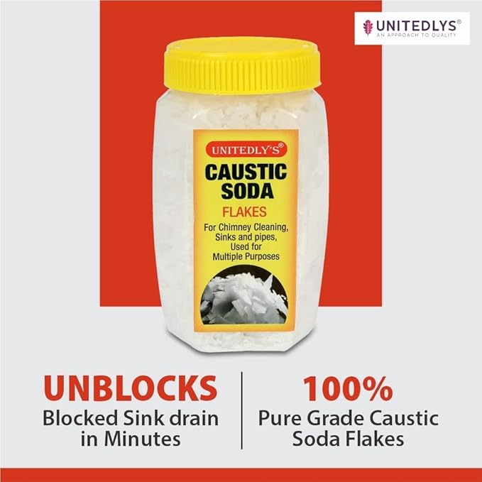 Caustic Soda – Fast-Acting, Non-Toxic & Odorless Formula to Clear Blockages Instantly – Unblock Clogged Sinks & Pipes with Chimney & Drain Cleaner Flakes – 350 Grams