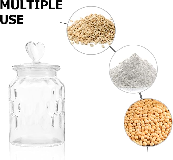 Kichvoe Glass Sealed Canister with Heart Handle Lid Airtight Food Storage Jar for Tea Candy Coffee Pickles 7.48X4.33X4.33In Decorative Kitchen Container