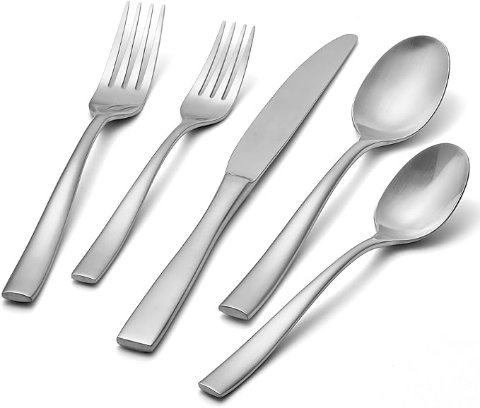 KINGSTONE 40-Piece Silverware Set for 8, Matte Stainless Steel Flatware Set with Forks, Knives, Spoons, Dishwasher Safe, Rust Resistant Cutlery for Home & Wedding