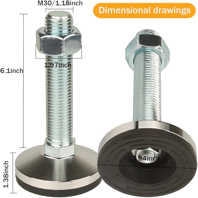 Heavy Duty Leveling Screw Leg,Leg Leveler 3.94" Dia Base,Adjustable Leveling feet M30 Thread, 5500 Lb Capacity,Capacity for Workbench, Machine, Cabinet (D100xM30x150,2 Pcs,Black)
