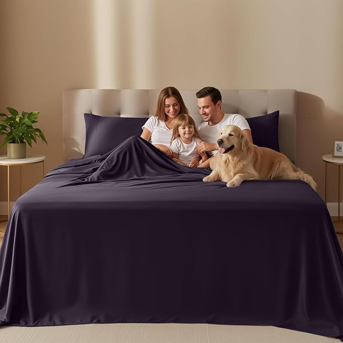 Utopia Bedding King Size Sheet Set – 4 Piece Bed Sheets, Soft and Breathable Microfiber, Includes 1 Fitted Sheet, 1 Flat Sheet and 2 Pillowcases – Oeko Tex (Dark Purple)