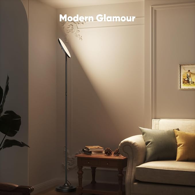 SIBRILLE 36W LED Floor Lamp, Super Bright Standing Lamp, Modern Stepless Dimmable Torchiere Tall Lamp with Remote Control, 350°Rotating Head Reading Floor Lamp for Living Room, Bedroom, Office