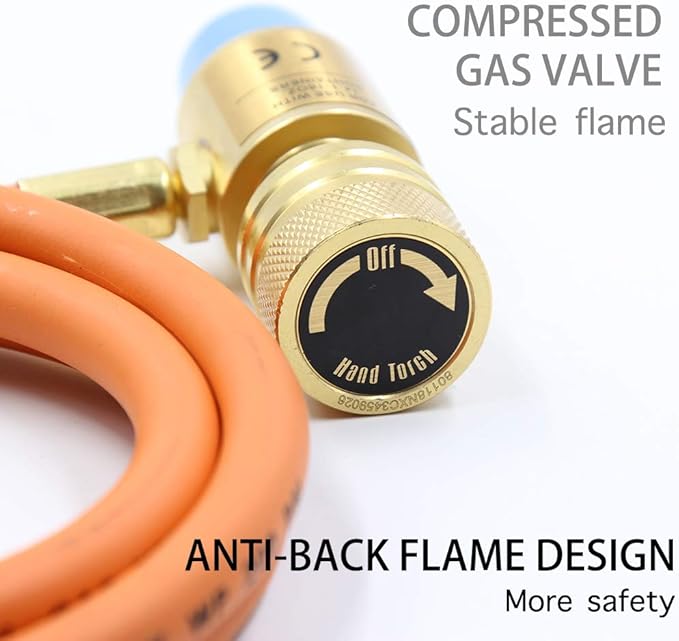 Double Valve Self-Ignition MAPP And Propane Torch With 60 inch Hose And Stainless Steel Head For Soldering
