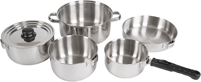 Stansport Stainless Steel Camping Cookware Set – Durable Nesting Mess Kit for Backpacking, Hiking & Outdoor Cooking – Compact Portable Pot & Pan with Carry Bag – Multiple Sizes for Family to Solo Use