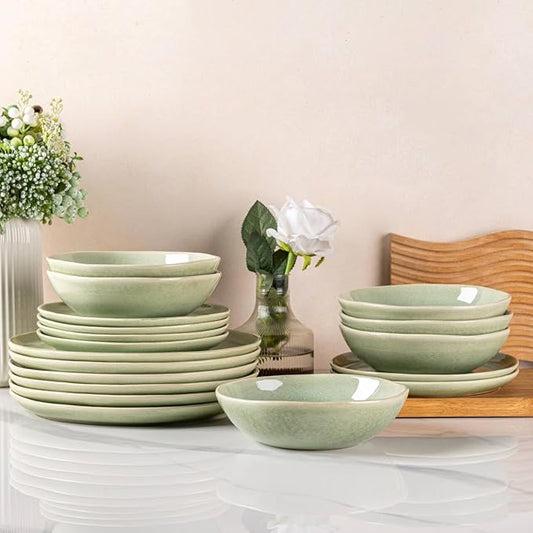 AmorArc Ceramic Dinnerware Sets,Handmade Reactive Glaze Stoneware Plates and Bowls Sets,Highly Scratch Resistant | Dishwasher & Microwave Safe Dishes Set,Service for 4 (12pc)