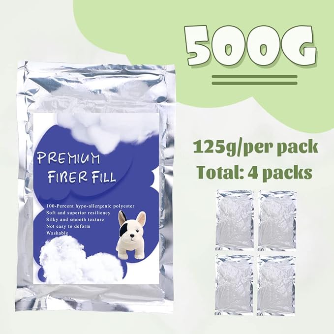 BUTUZE 500g/17.6oz Polyfill Stuffing, (2.1oz-4.4lb) Polyester Fiberfill Stuffing, Premium Fiber Fill, High Resilience Fill Fiber, Stuffing for Small Dolls Part Pillow Comforter DIY, Recyclable