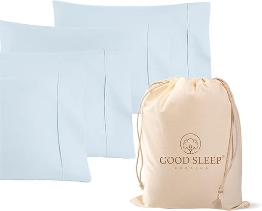 1000 TC Light Blue Standard Pillowcases Set of 4 100% Egyptian Cotton Pillow Cases with Long Staple Cotton & Sateen Weave, Silky Soft Hotel - Like Bed Pillow Covers for Comfy Sleeping, Snug Fit