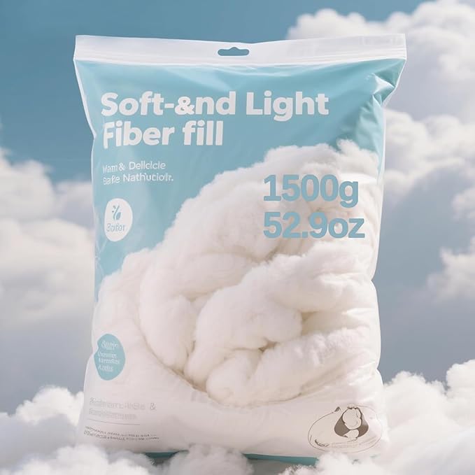 1500g/52.9oz Polyfill Stuffing for Stuffed Animals,Toys, Cloud Decorations, and More Crafts - Hypoallergenic Soft Pillow Filling Stuffing, High Resilience Fill Fiber, Machine Washable, Natural White