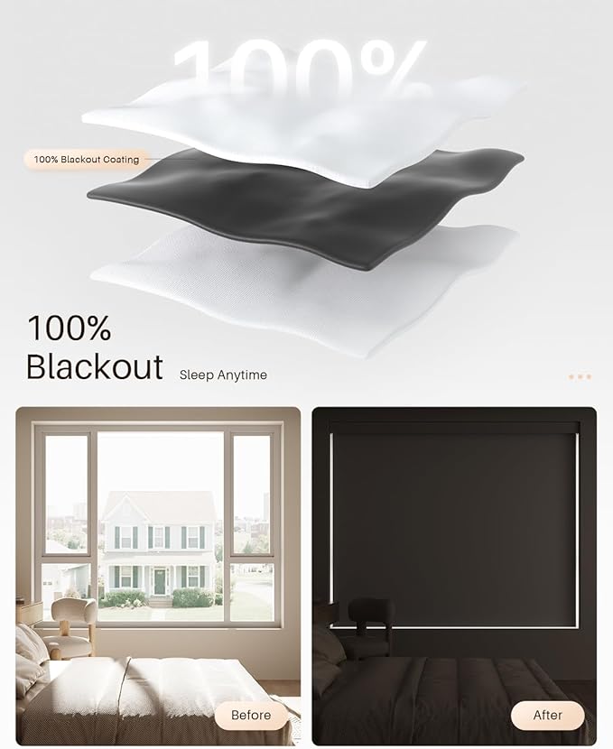 Smart Roller Shades for Windows, Alexa Blackout Motorized Blinds with Remote Control, Easy Install Automatic Electric Blinds for Indoor (39" W x 72" H, White)