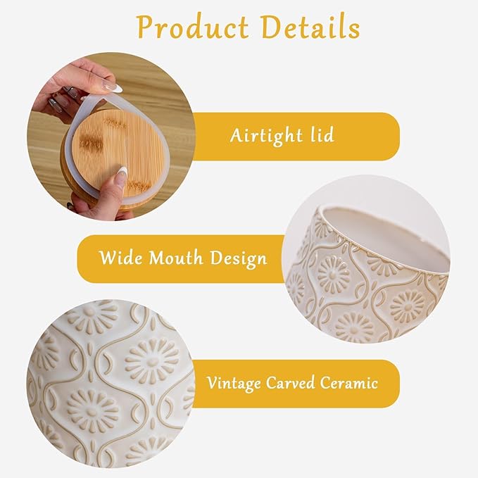 TEATALK Ceramic Canister with Airtight Lid, Perfect for Coffee, Sugar, Tea Storage, 23 Fl Oz, White