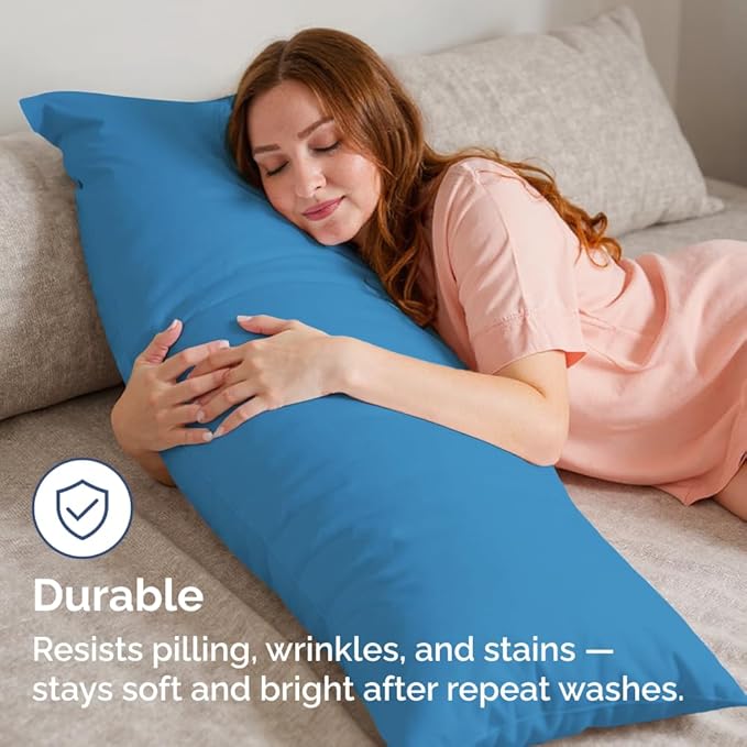 Body Pillowcases Set of 2-20x54 Long Body Pillow Case - Soft Body Pillow Cover for Sleeping & Side Sleepers - Comfy, Breathable & Wrinkle Free - Machine Washable w/Envelope Enclosure (Denim Blue)