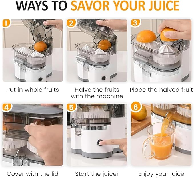 Dual-Head Automatic Citrus Juicer, Electric Citrus Juicer Orange Squeezer with 1-Button Operation, Fast Juicing Machine for Fresh Orange Lemon Lime Juice, Easy to Clean for Daily Kitchen Use (White)