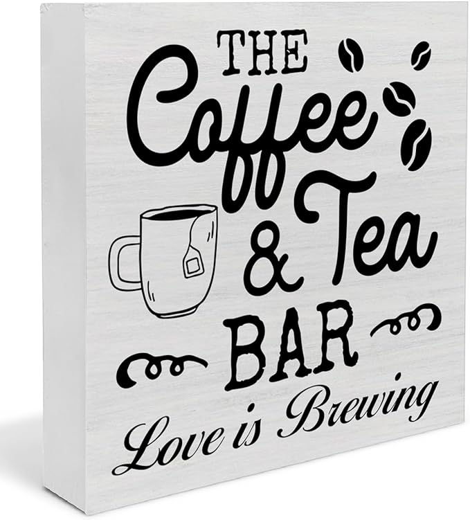 Coffee & Tea Bar Sign Decor, Coffee Tea Station Accessories, Farmhouse Kitchen Wooden Sign Desk Table Decor