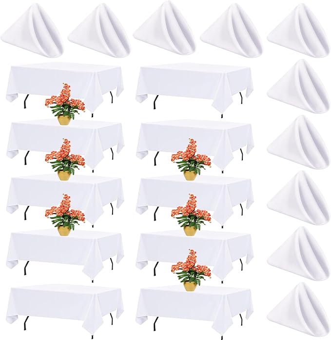 10 Pack White Table Cloth Rectangle Table Cloths for 6 Foot Rectangle Tables 60 X 102 Inch Washable Polyester Table Covers, Reusable & Wrinkle Resistant for Weddings, Parties, Events, and Daily Use