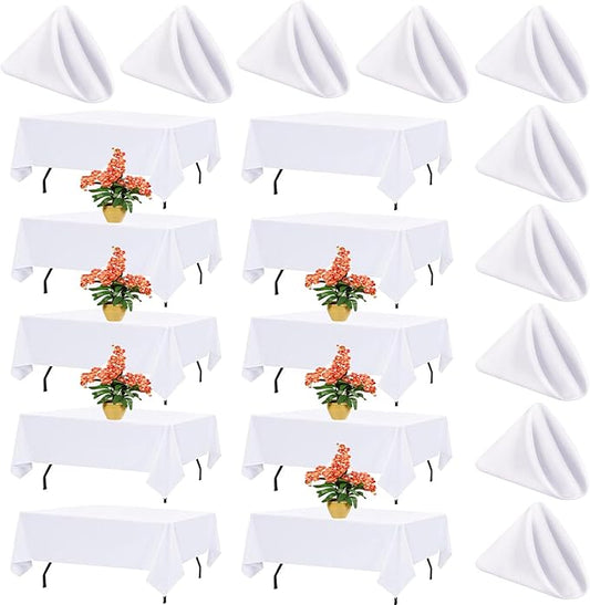 10 Pack White Table Cloth Rectangle Table Cloths for 6 Foot Rectangle Tables 60 X 102 Inch Washable Polyester Table Covers, Reusable & Wrinkle Resistant for Weddings, Parties, Events, and Daily Use