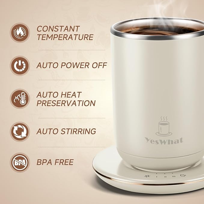 Self Stirring Coffee Mug, Self Heating Coffee Mug with Smart Temperature Control, Heated Coffee Mug 10 oz, Electric Coffee Cup,with Heating Base,Auto Shut Off Warming Mug for Mom