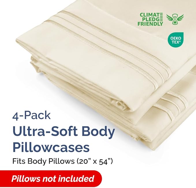 Body Pillowcases Set of 4-20x54 Long Body Pillow Case - Soft Body Pillow Cover for Sleeping & Side Sleepers - Comfy, Breathable & Fade Free - Machine Washable with Envelope Enclosure - (Off White)