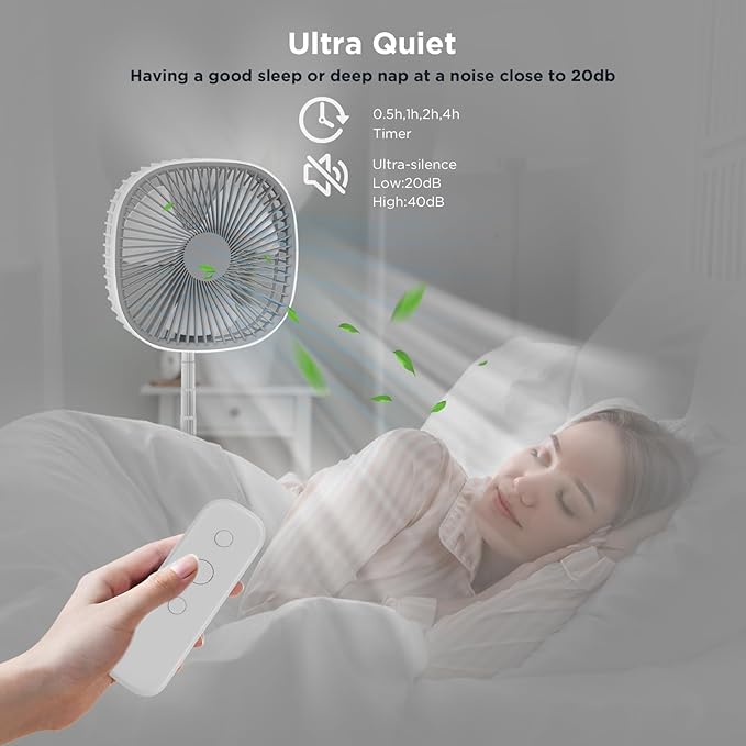 Magesh Portable Oscillating Pedestal Fan＆Remote, 120° Rotation, 3-In-1 Foldaway/Standing/Desk Fan, Anti-Slip 7200Mah Rechargeable, Telescopic 4 Speed Quiet Timer Fan Home Outdoor Travel (Gray)