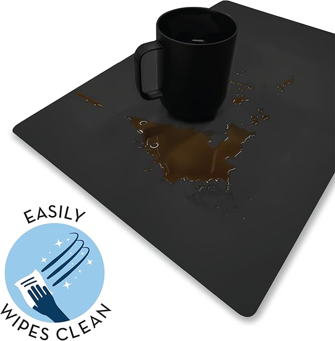 S&T INC. Coffee Mat, Silicone Bar Mat for Coffee Maker and Espresso Machine, 12 Inches x 18 Inches, Silicone Black, 1 Pack