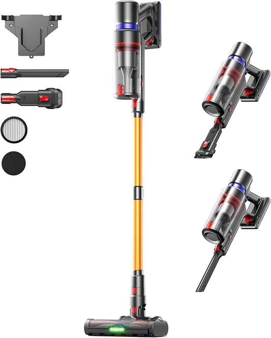 Cordless Vacuum Cleaner, 650W 55KPA 75Mins Runtime Self-Standing Stick Vacuum with LED Display for Home, Anti-Tangle, 8-in-1 Lightweight Vacuum for Hard Floor, Pet Hair, Carpet