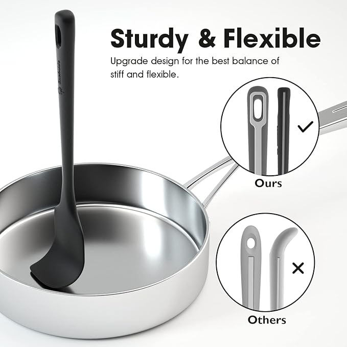 ChefAide 4 Pieces Silicone Spatula Set, Food Grade Rubber Spatula, Upgrade Strong Handle with Ergonomic Grip, Heat Resistant Up to 600°F for Nonstick Cookware, Cooking Baking Mixing