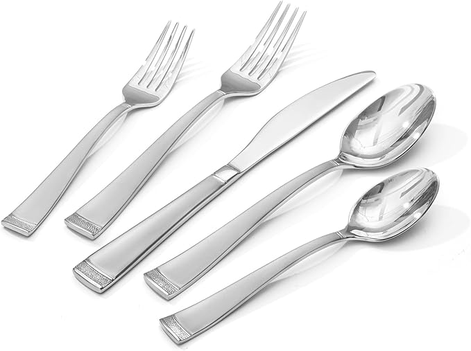 KINGSTONE Silverware Set, 40-Piece Flatware Set for 8, 18/10 Stainless Steel Cutlery Set with Bead Edge, Utensil for Kitchen, Home, Party, Wedding, Matte Silver, Dishwasher Safe, Featured Gifts