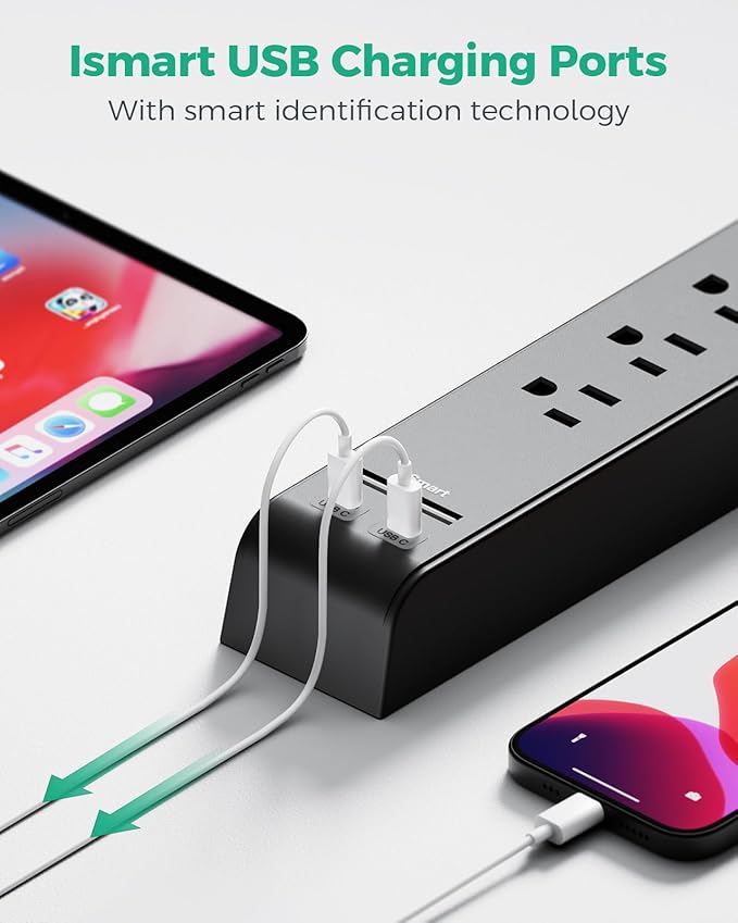 2 Pack Power Strips Surge Protector, 20FT Flat Extension Cord with Multiple Outlets, 6 Outlets 4 USB Charging Ports, Flat Plug, Overload Protection, Wall Mount for Home Dorm Office