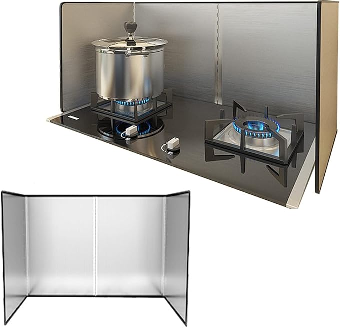 Cooking Splash Guards, Stainless Steel Oil Splatter Guard, Stove Splash Guard, Folding Splash Shield Panel, Non-Stick 3 Sided Splatter Guard, for Gas Stoves and Frying Pa,45x80x45cm