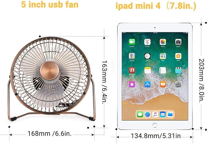 EasyAcc 6 Inch USB Desk Fan, 360°Rotation Small and Quiet,Powerful Portable Strong Airflow,Mini Metal Personal Cooling Fan with 2 Speed for Home Office,Bronze(USB POWERED ONLY)