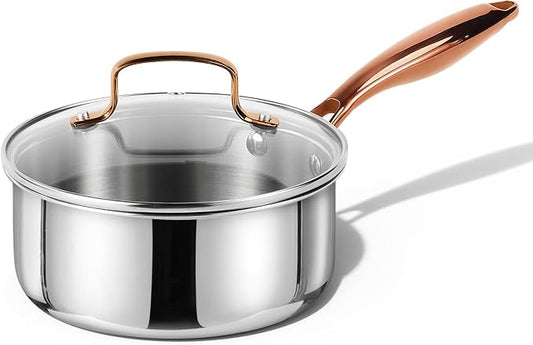 CAROTE 2Qt Stainless Steel Saucepan Set, Non-Toxic 3-Ply Stainless Steel Cookware Set with Lids, Small Kitchen Pots, Oven Safe, Compatible with Induction, Ceramic, Gas, Mothers Day Gifts