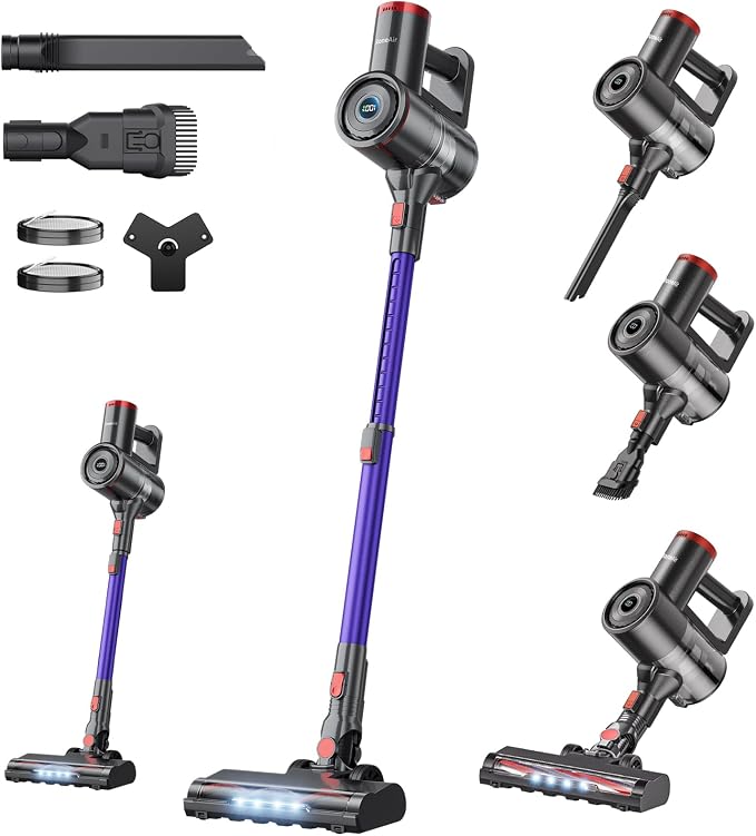 RoneAir Cordless Vacuum Cleaner,40Kpa 45Min Vacuum Cleaners for Home,Self-Standing,Stick Vacuum with Wall Mount Storage,Anti-Tangle &,6 in 1 Lightweight Vacuum for Hard Floors Carpet Pet Hair - Purple