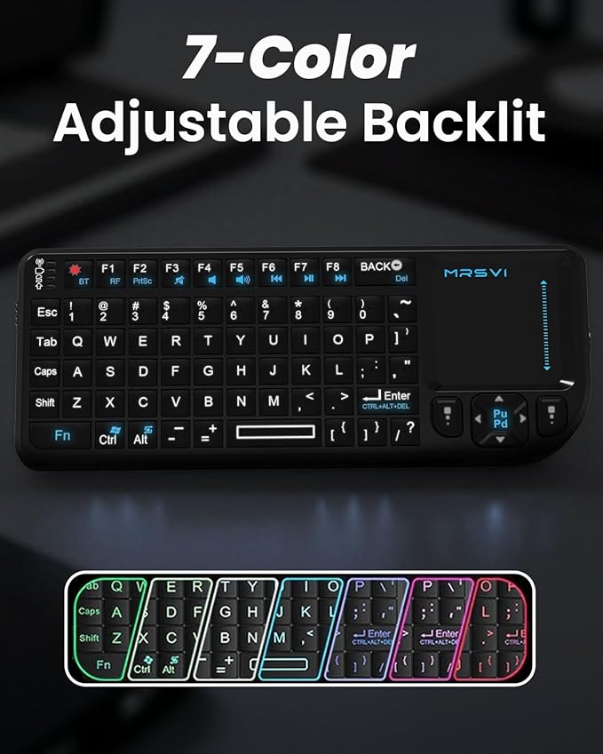 Mini Keyboard with touchpad, mini Bluetooth Keyboard, 2.4G Ultra-Thin Handheld Wireless Portable Keyboard, Suitable for PCs/Tablets/TVs/Smartphones, Ideal for Travel