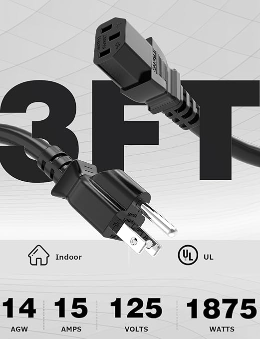Ancable Power Station Charging Cable 3FT, 14AWG Fast Charging Cable Compatible with Ecoflow Delta/River Series, Bluetti EB3A, Anker 757/767, 125Volt 15A Universal AC Power Cord